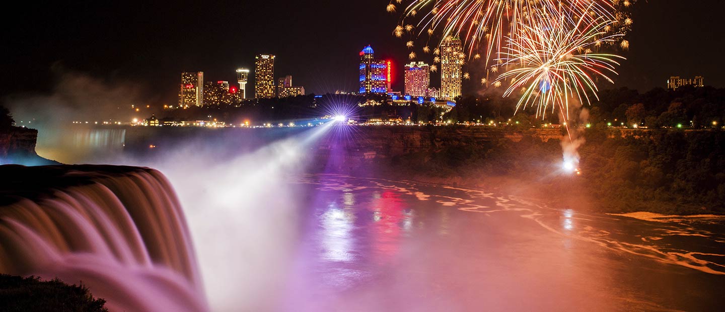 niagara falls nighttime with fireworks